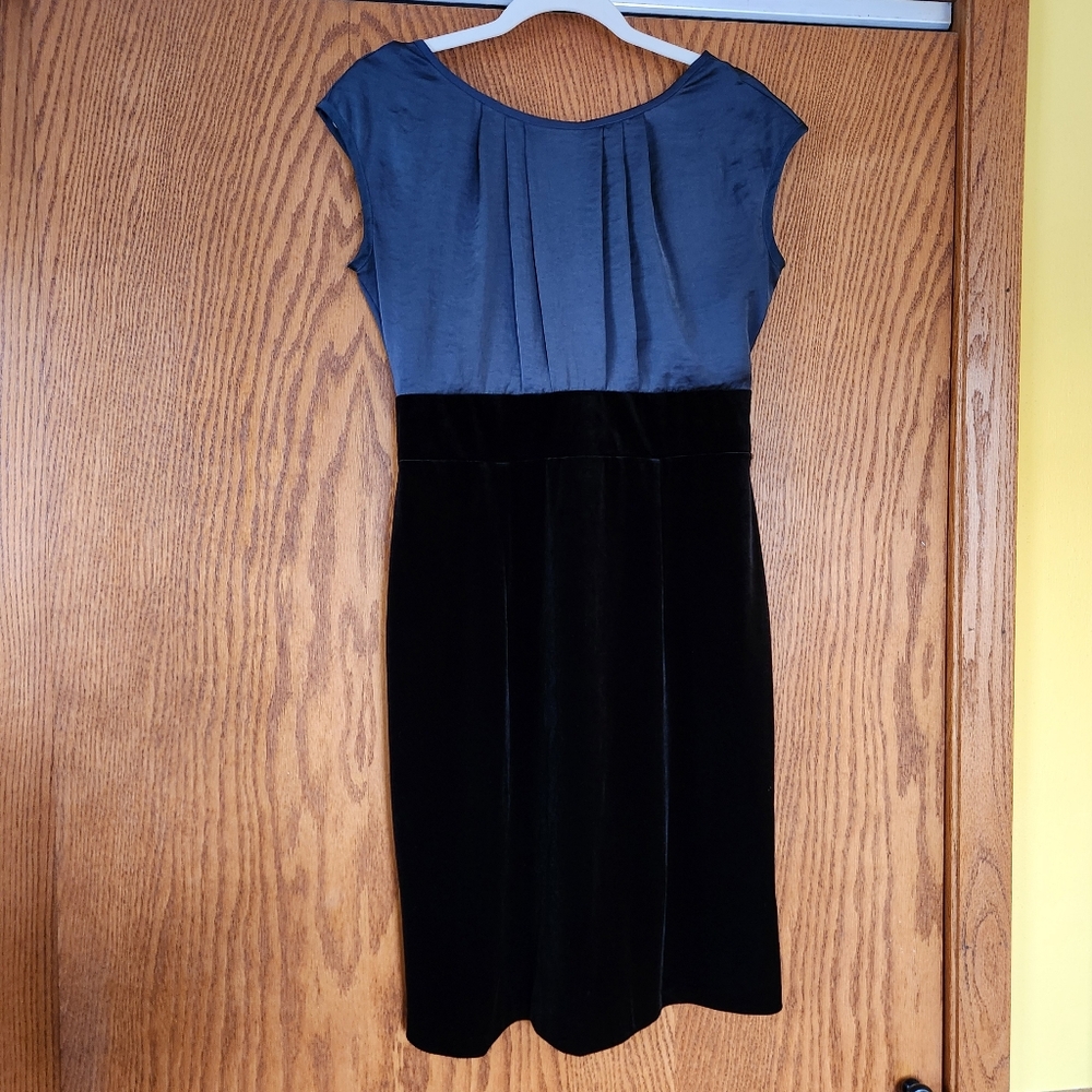 AB Studio Blue/Grey & Black Velvet Midi Dress